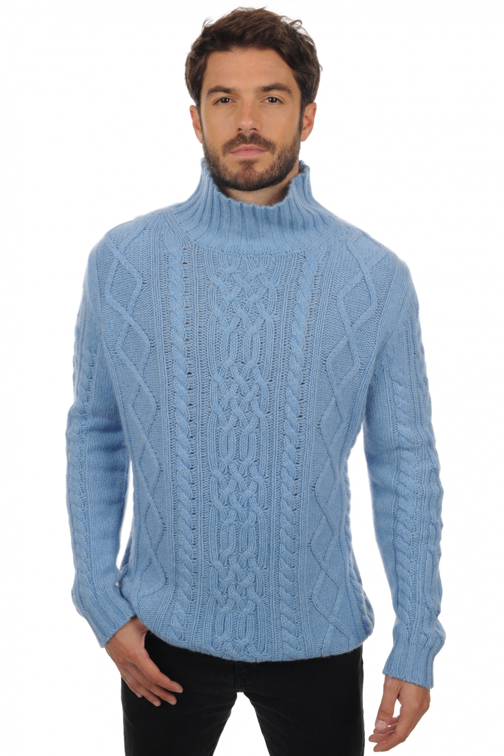 Cashmere men chunky sweater platon azur blue chine l