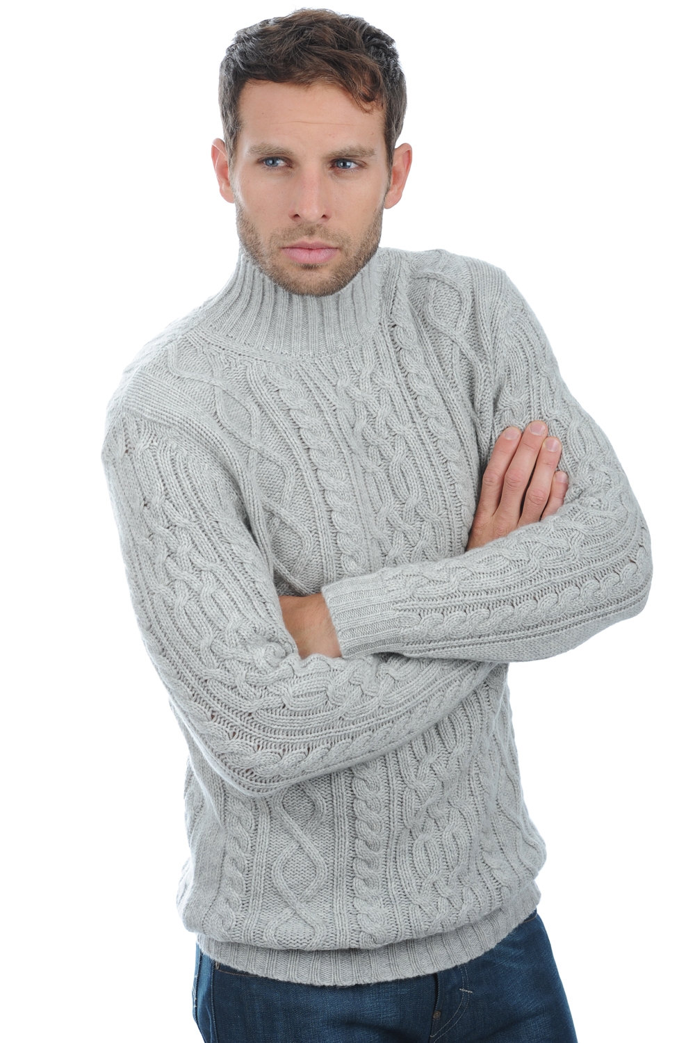 Cashmere men chunky sweater platon flanelle chine xl