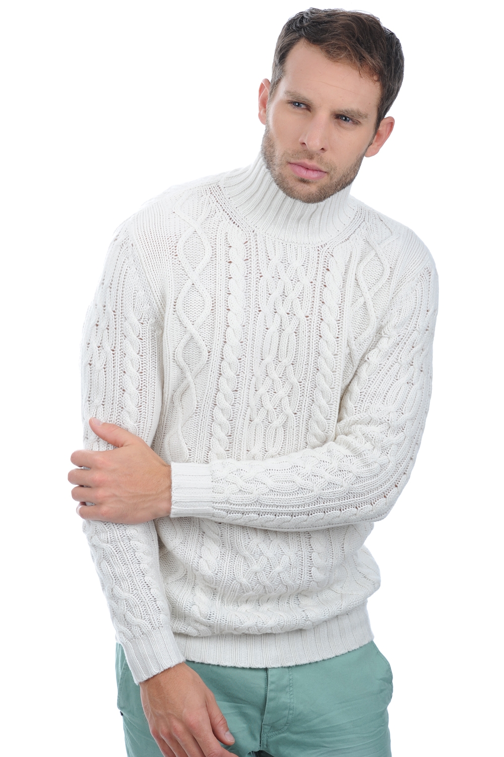 Cashmere men chunky sweater platon off white l