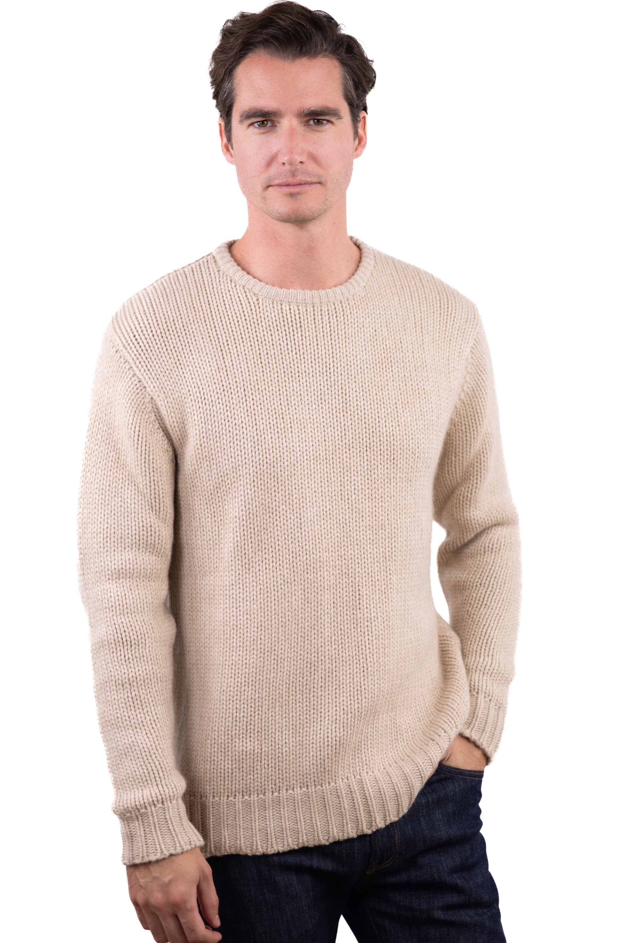 Cashmere men chunky sweater verdun natural winter dawn natural beige xl