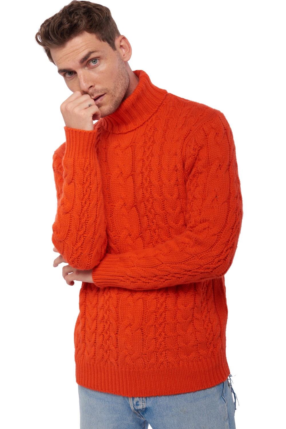 Cashmere men chunky sweater villepinte bloody orange l