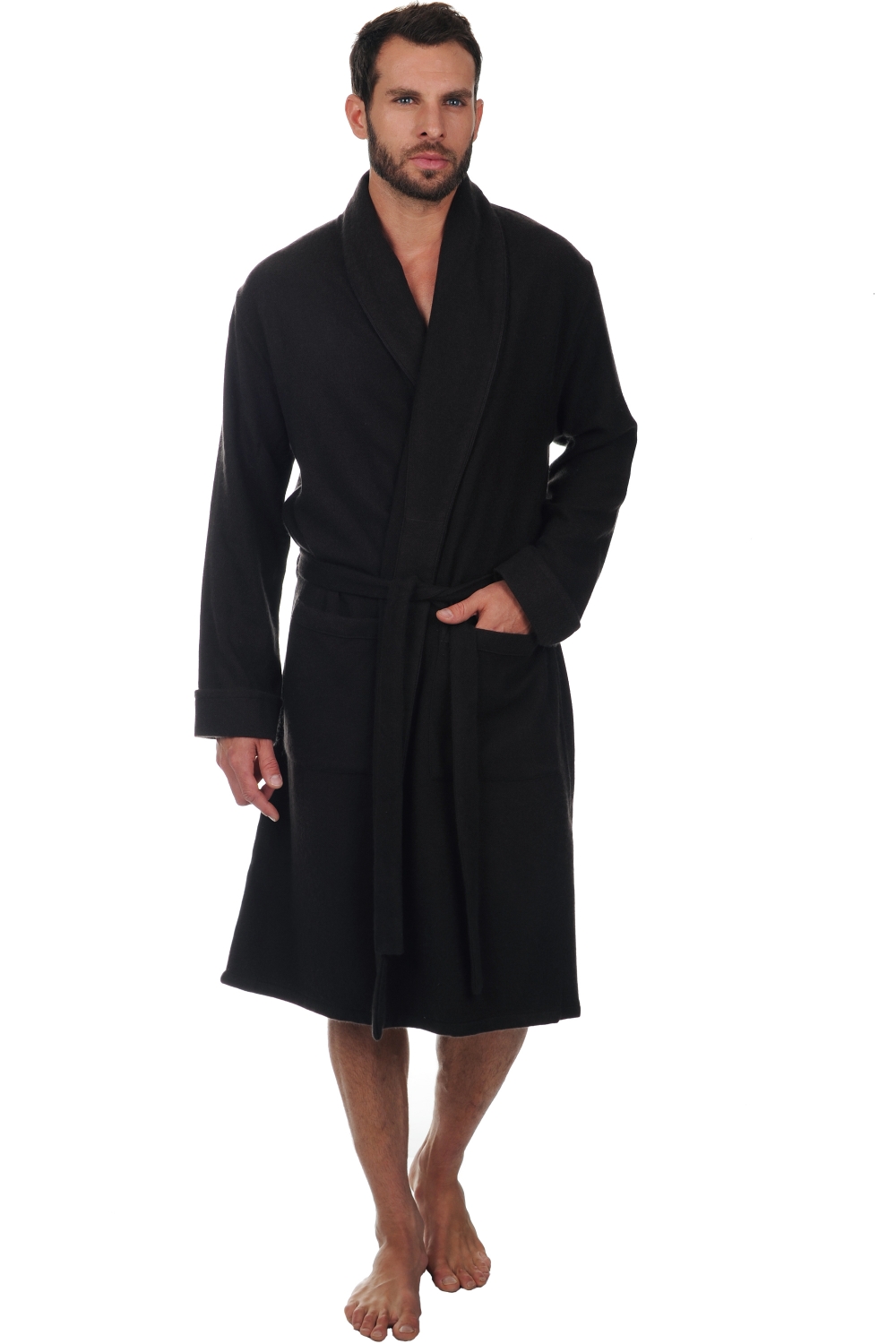 Cashmere men dressing gown working licorice s3
