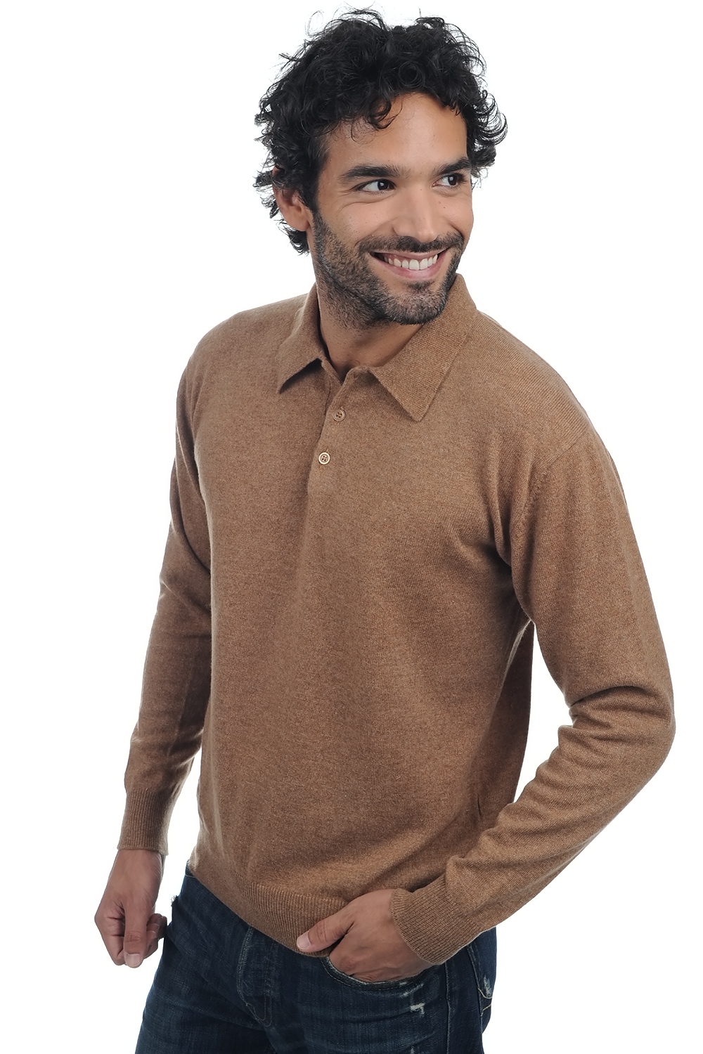 Cashmere men polo style sweaters alexandre camel chine 4xl