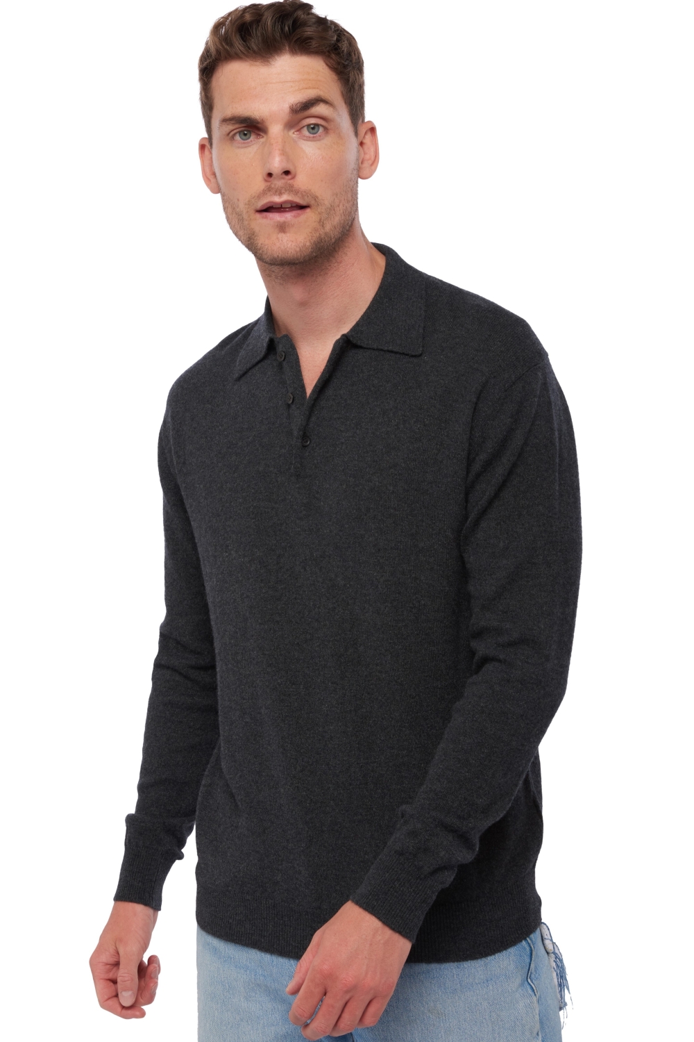 Cashmere men polo style sweaters alexandre charcoal marl s