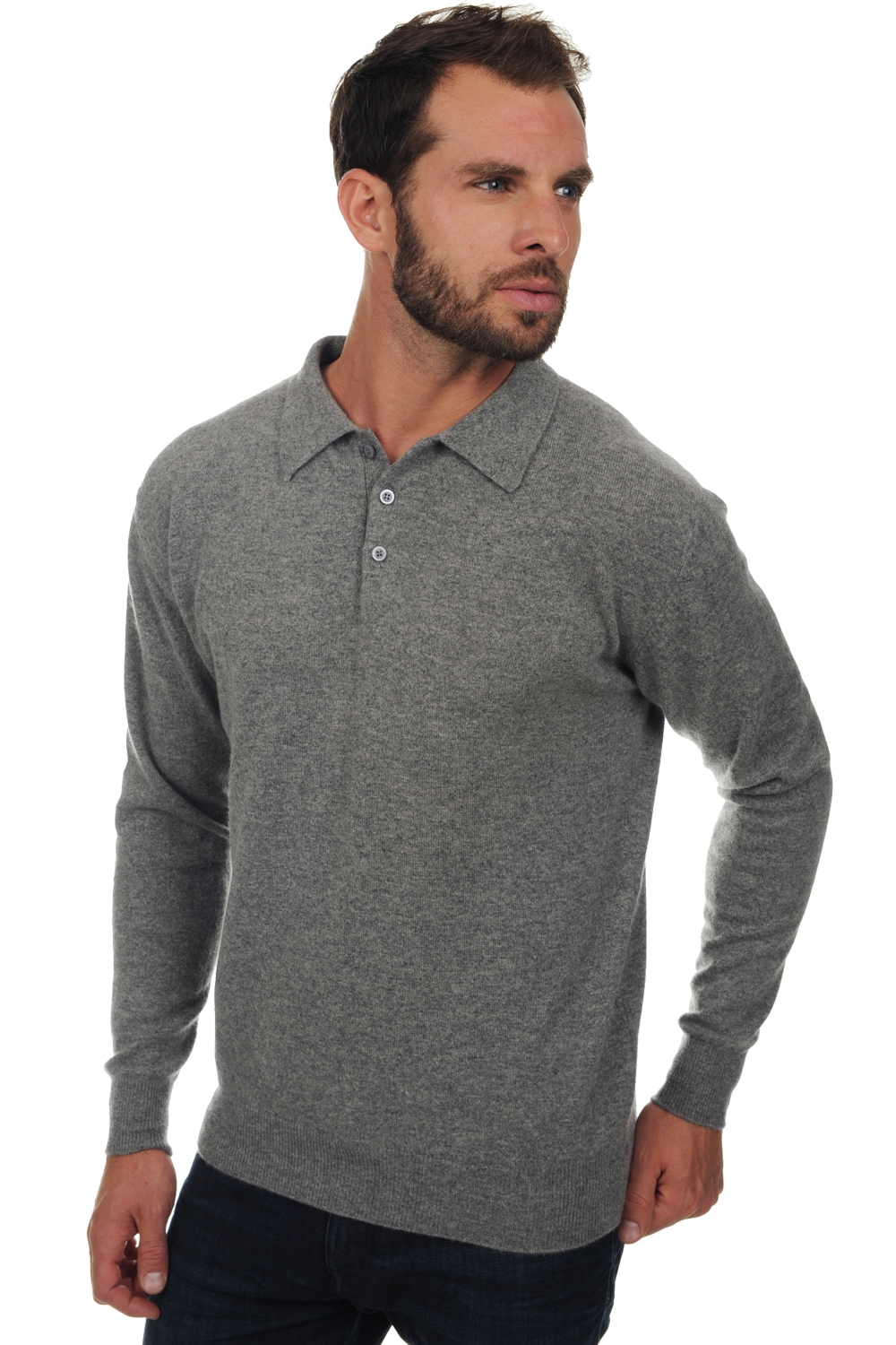 Cashmere men polo style sweaters alexandre grey marl 2xl