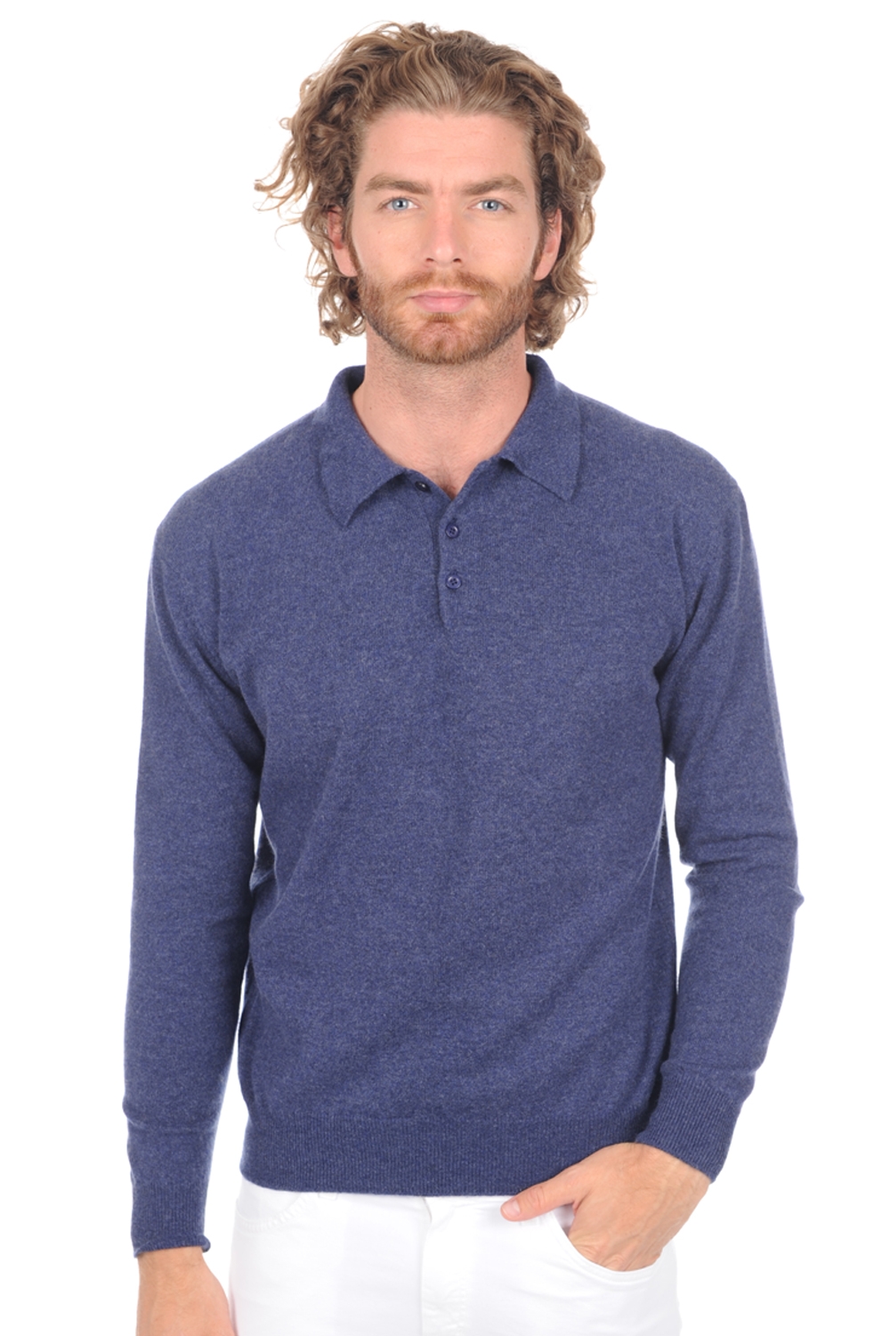 Cashmere men polo style sweaters alexandre indigo 2xl