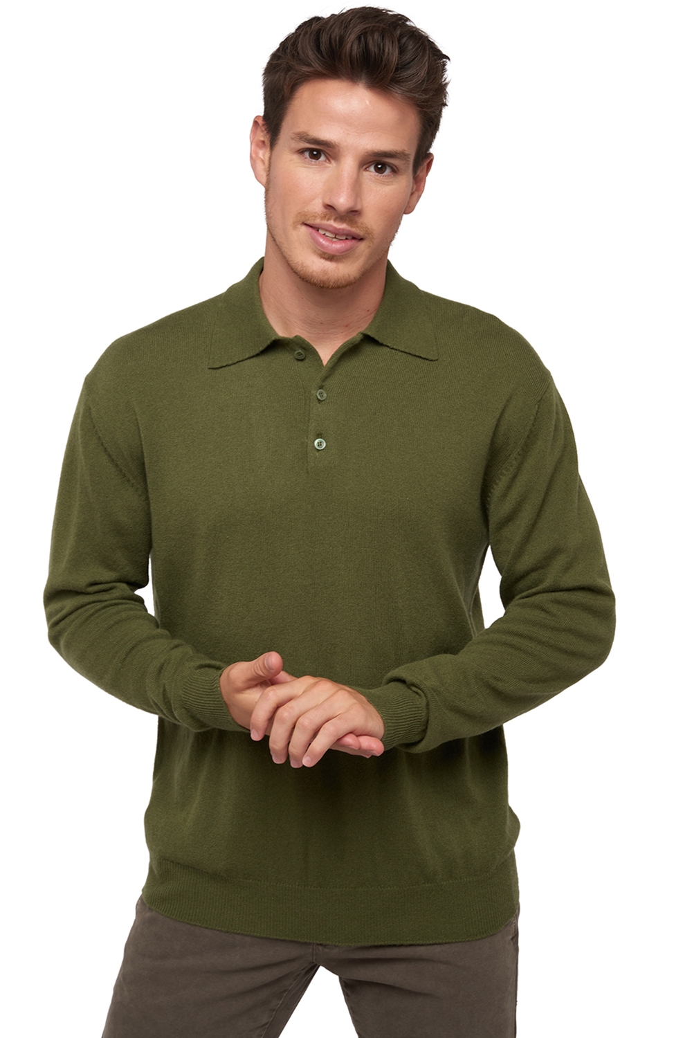 Cashmere men polo style sweaters alexandre ivy green 3xl