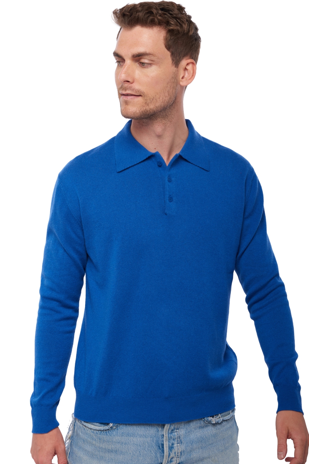Cashmere men polo style sweaters alexandre lapis blue 3xl