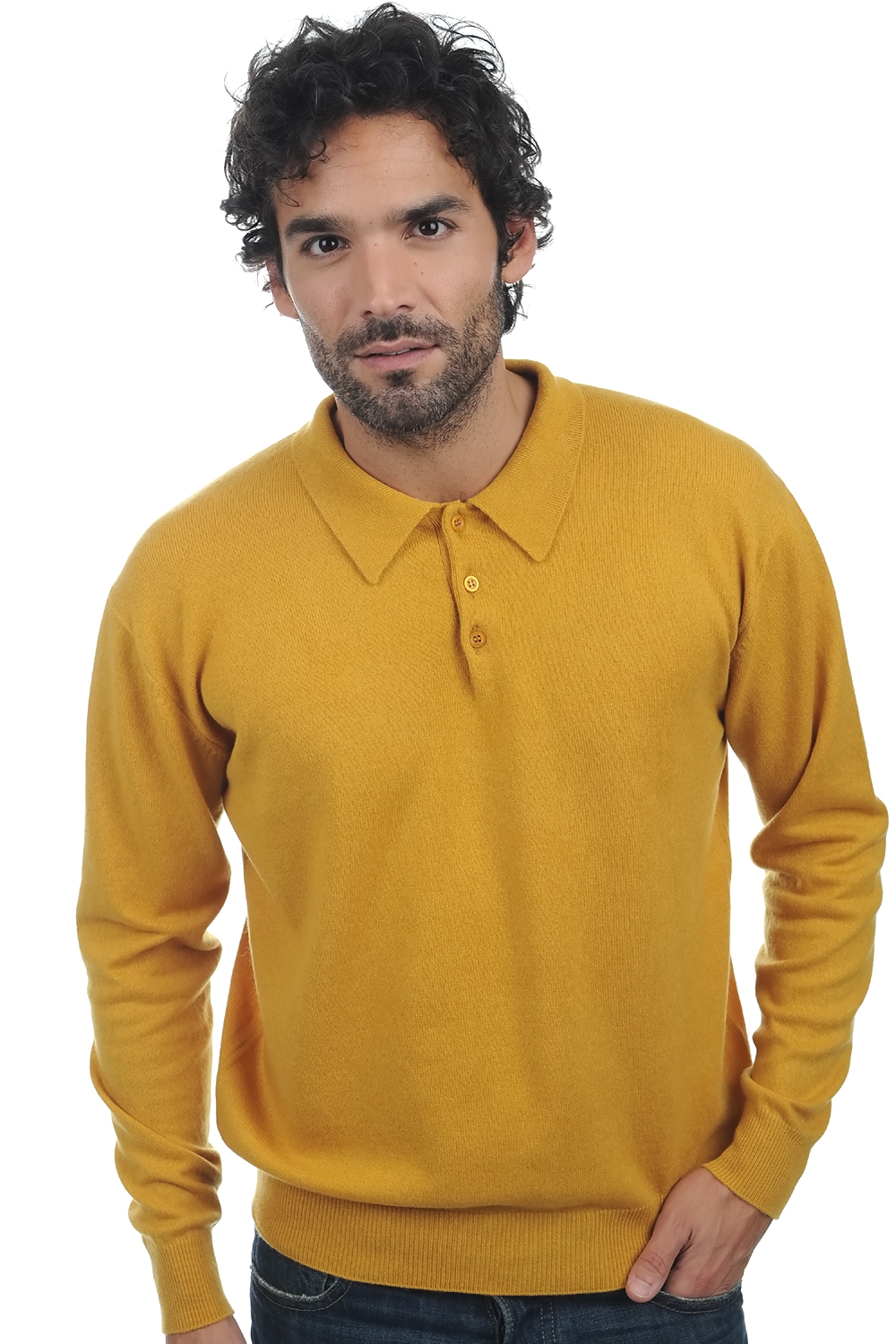 Cashmere men polo style sweaters alexandre mustard 3xl
