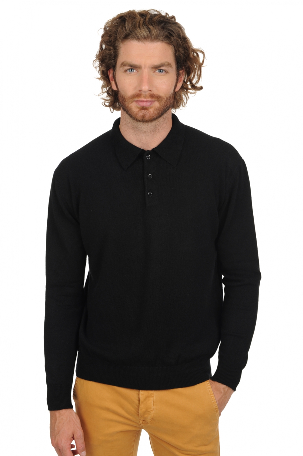 Cashmere men polo style sweaters alexandre premium black 3xl