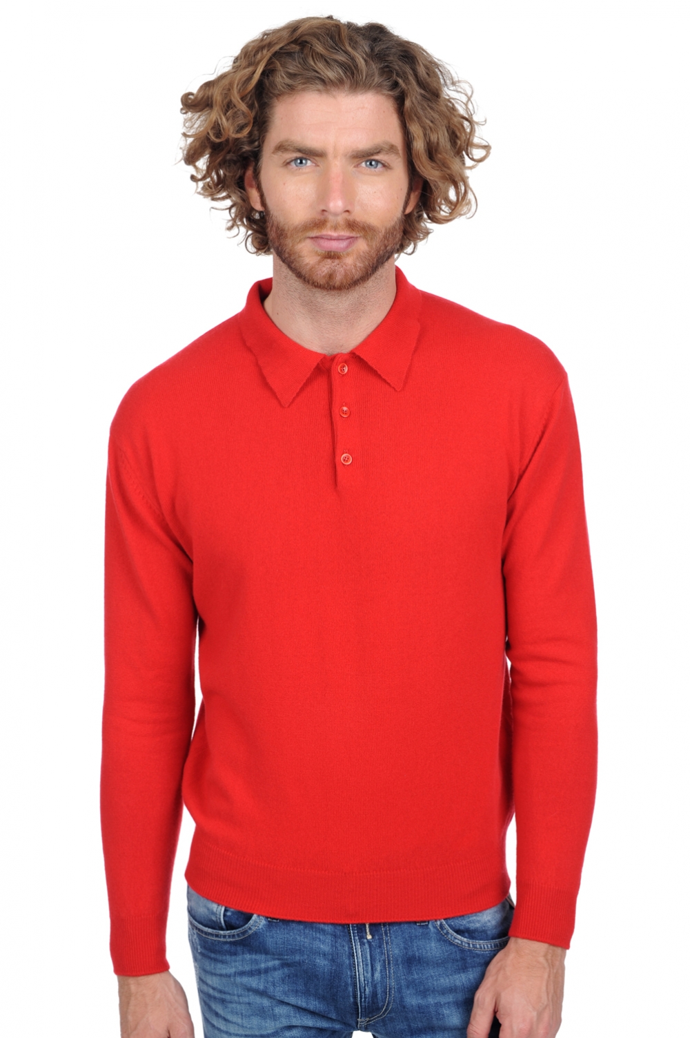 Cashmere men polo style sweaters alexandre premium tango red l