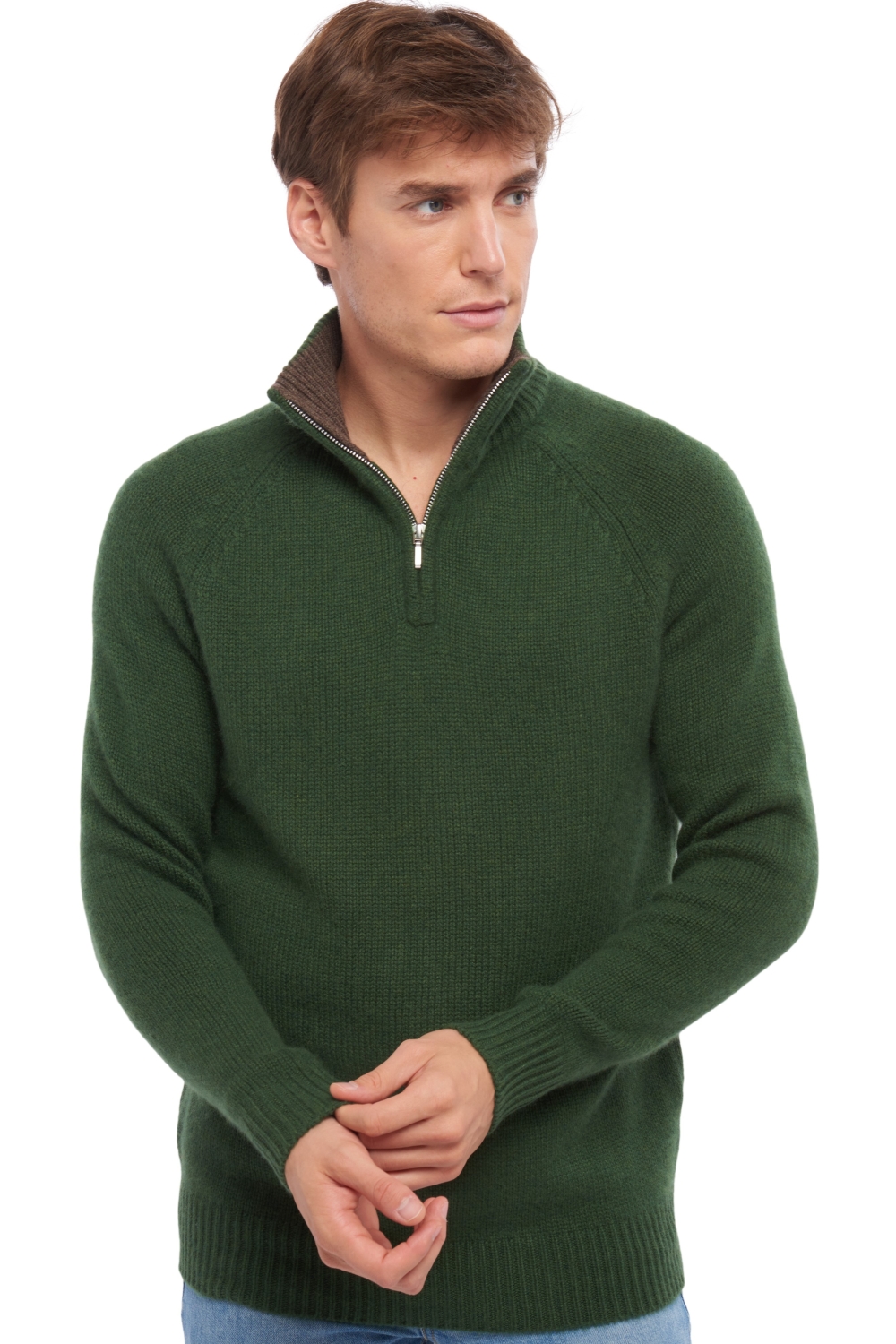 Cashmere men polo style sweaters angers cedar marron chine s