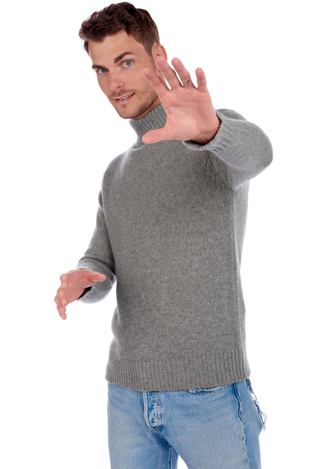 Cashmere men polo style sweaters artemi grey marl 4xl