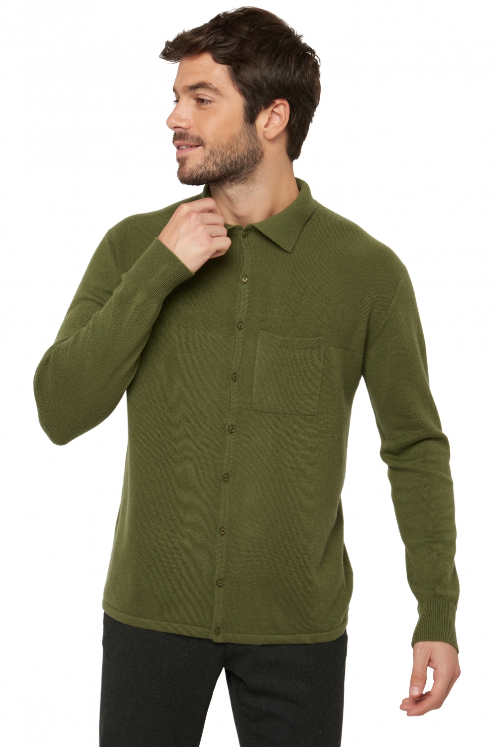 Cashmere men polo style sweaters aureo ivy green l