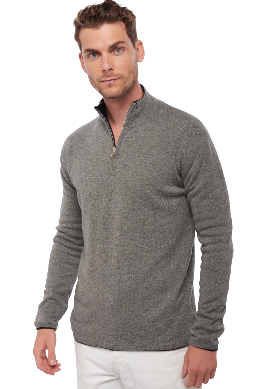 Cashmere men polo style sweaters cilio black grey marl 2xl