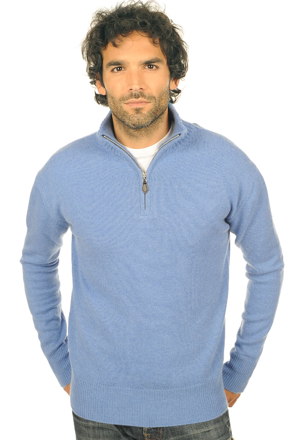 Cashmere men polo style sweaters donovan blue chine m