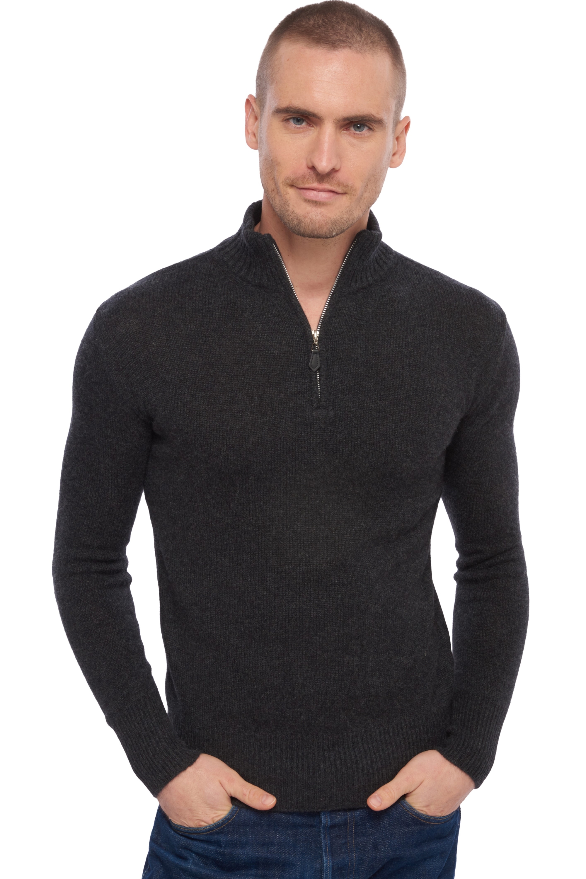 Cashmere men polo style sweaters donovan charcoal marl 4xl