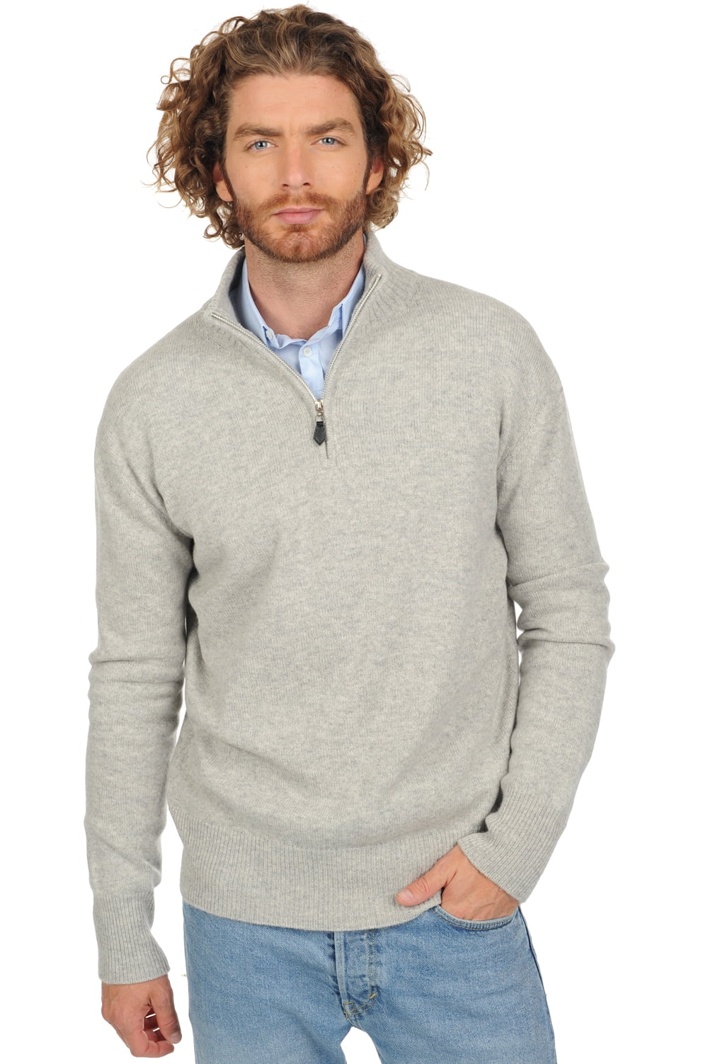 Cashmere men polo style sweaters donovan flanelle chine l