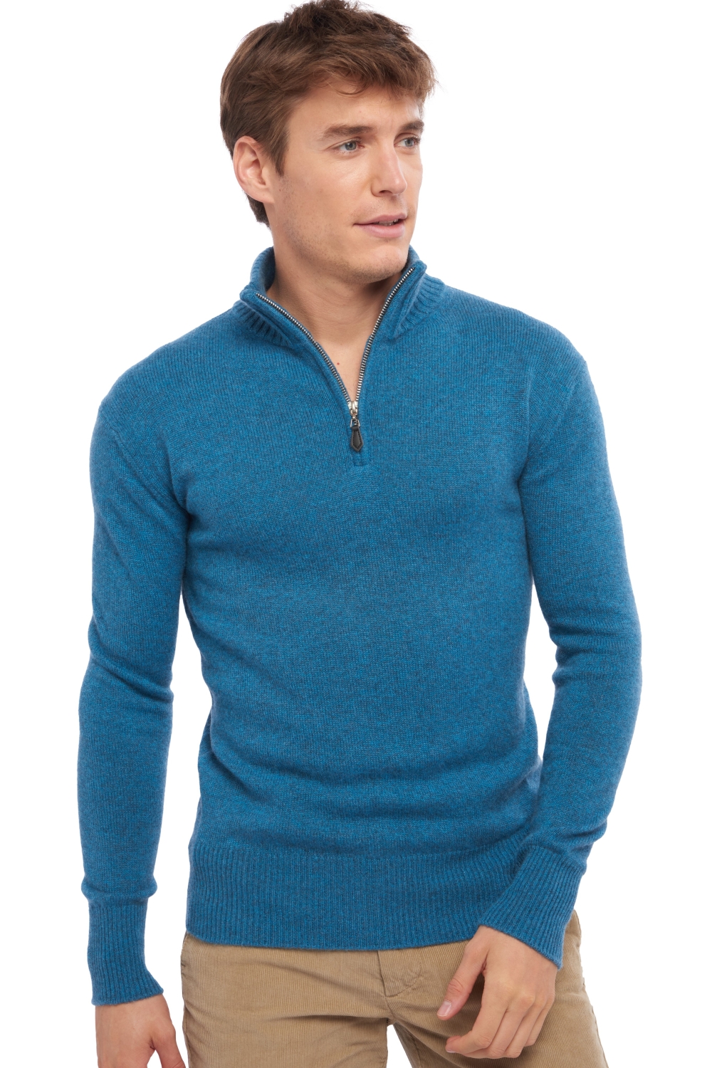 Cashmere men polo style sweaters donovan manor blue 3xl