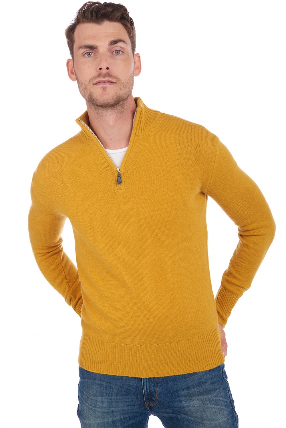 Cashmere men polo style sweaters donovan mustard 4xl