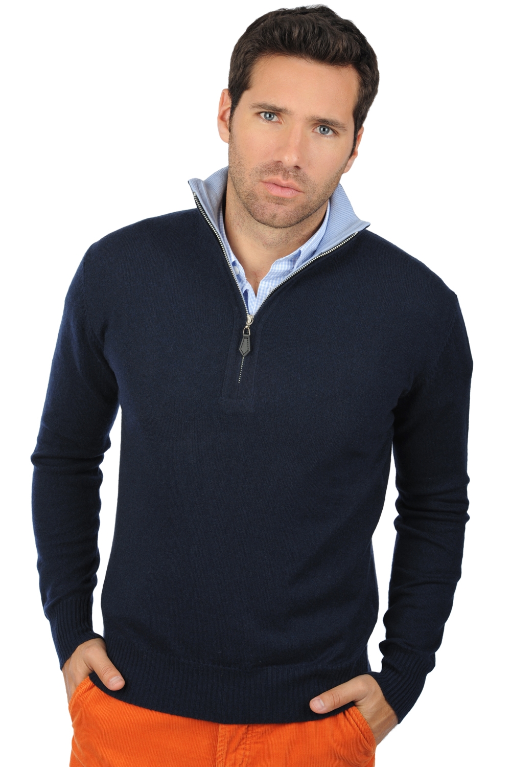 Cashmere men polo style sweaters henri dark navy sky blue 2xl