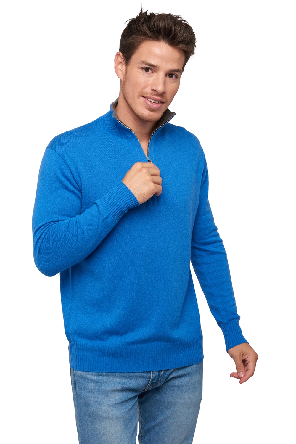 Cashmere men polo style sweaters henri tetbury blue dove chine xs