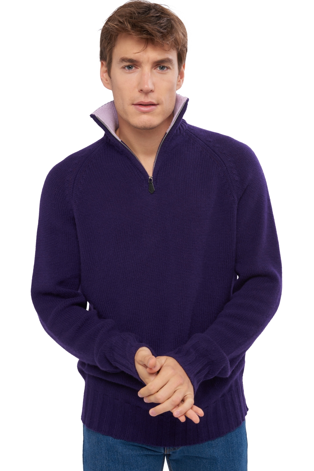 Cashmere men polo style sweaters olivier deep purple lilas xl