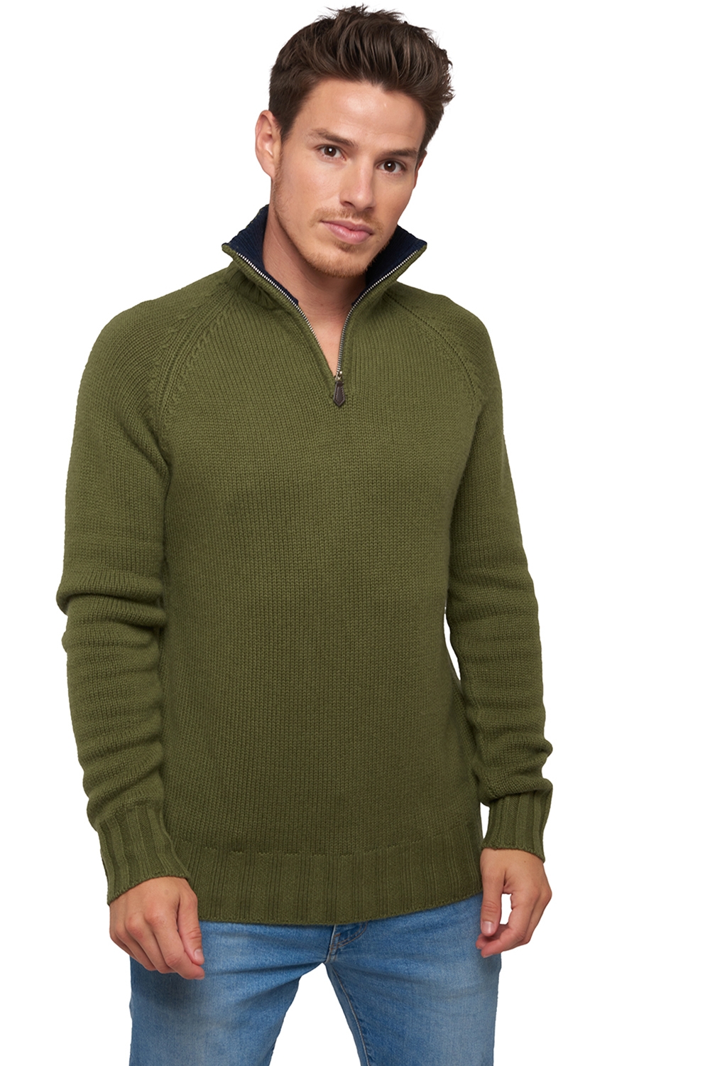 Cashmere men polo style sweaters olivier ivy green dress blue xl