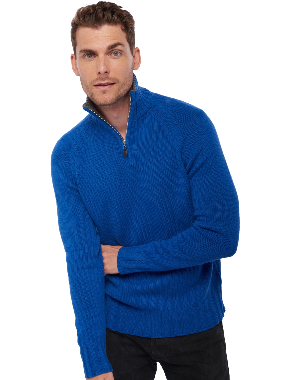 Cashmere men polo style sweaters olivier lapis blue dove chine 3xl