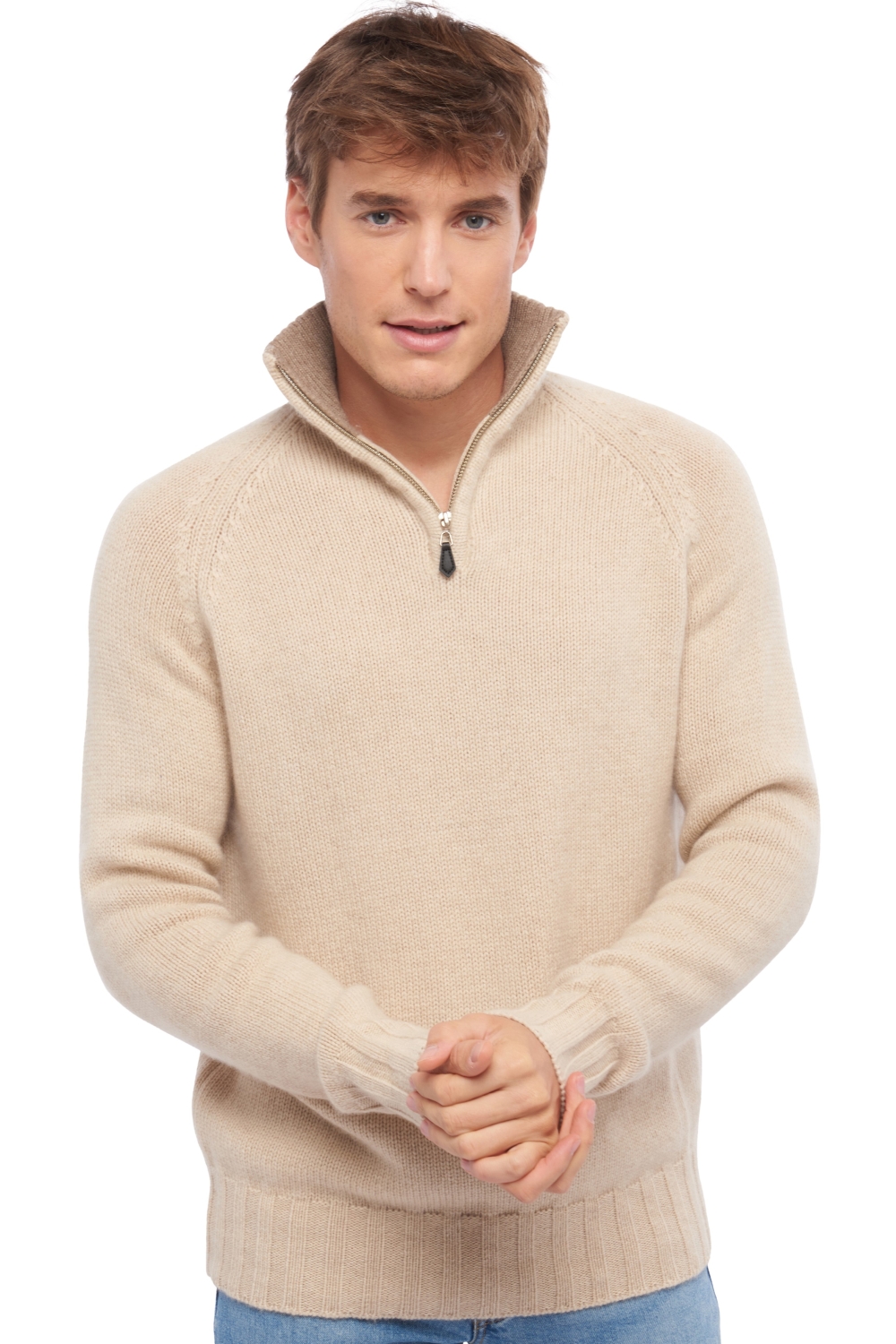 Cashmere men polo style sweaters olivier natural beige natural brown l