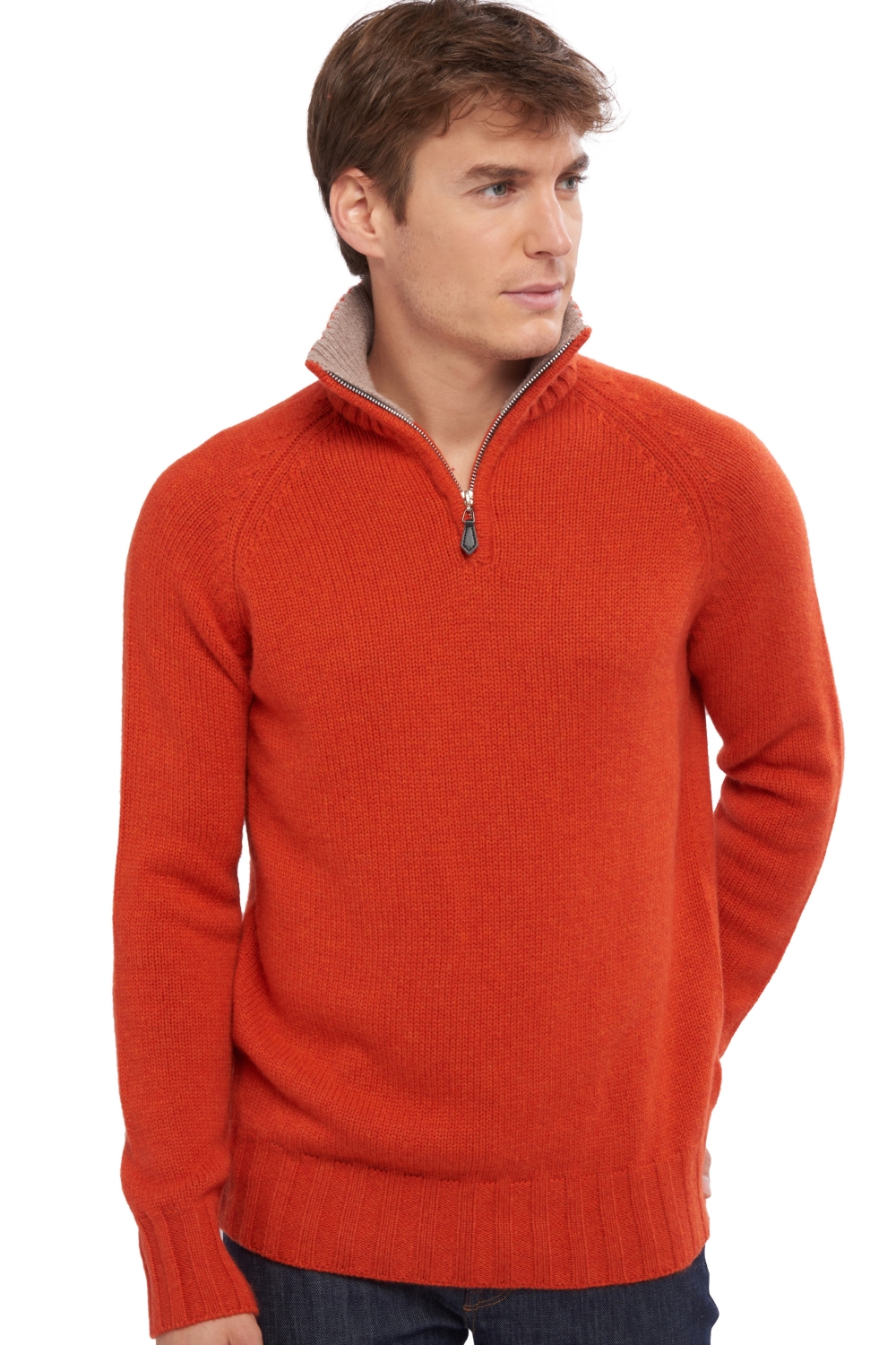 Cashmere men polo style sweaters olivier paprika toast 2xl