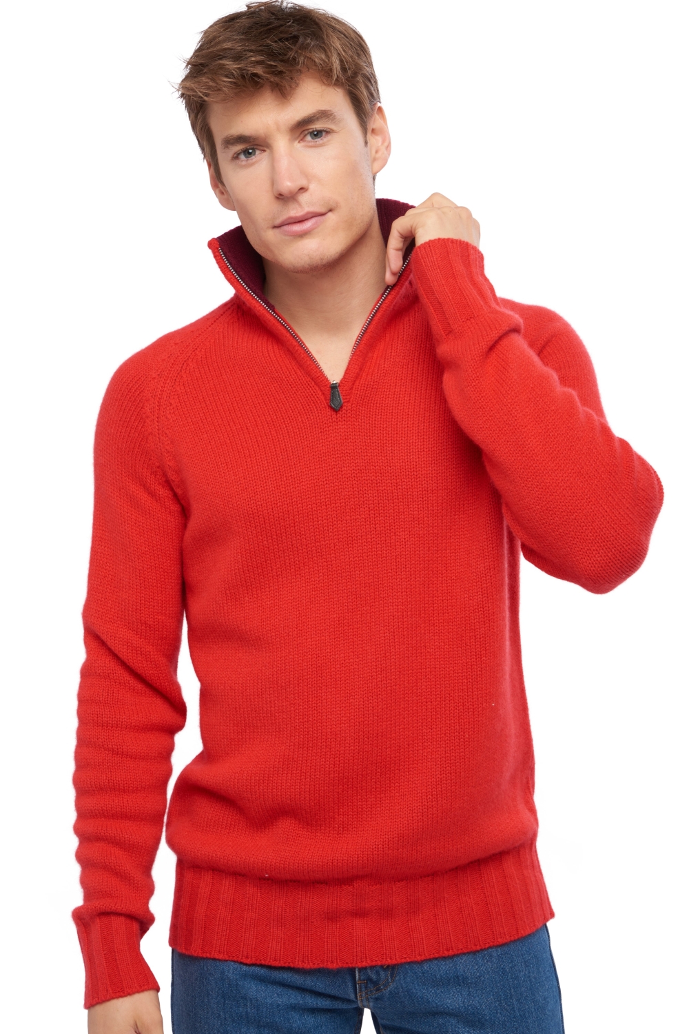 Cashmere men polo style sweaters olivier rouge bordeaux 2xl