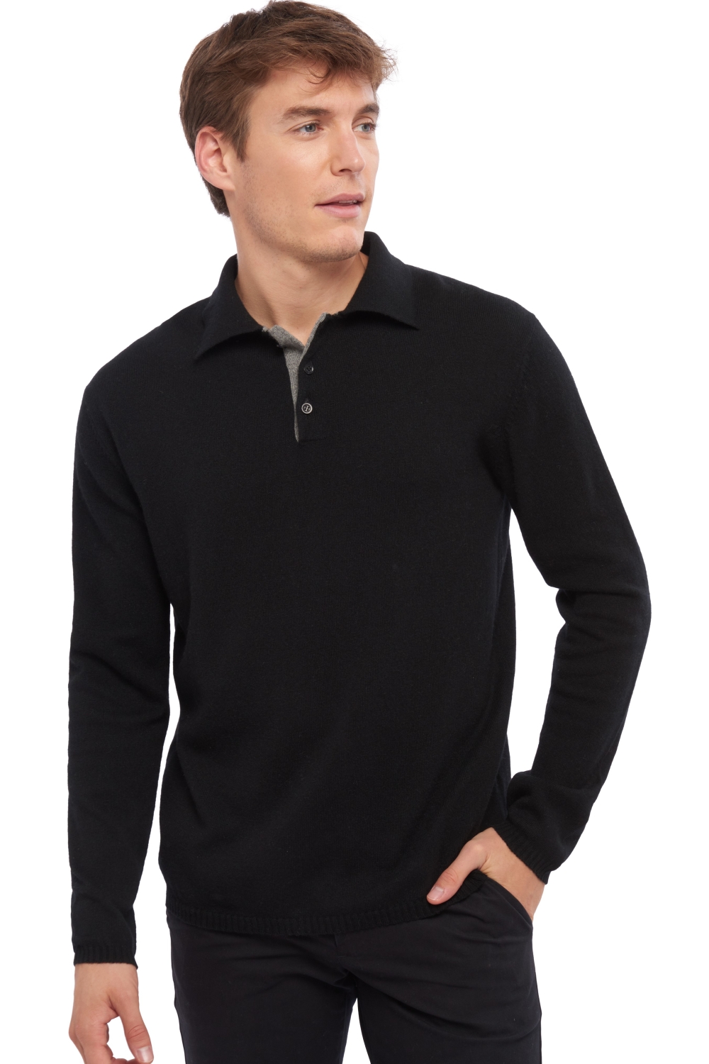 Cashmere men polo style sweaters scott black grey marl 3xl