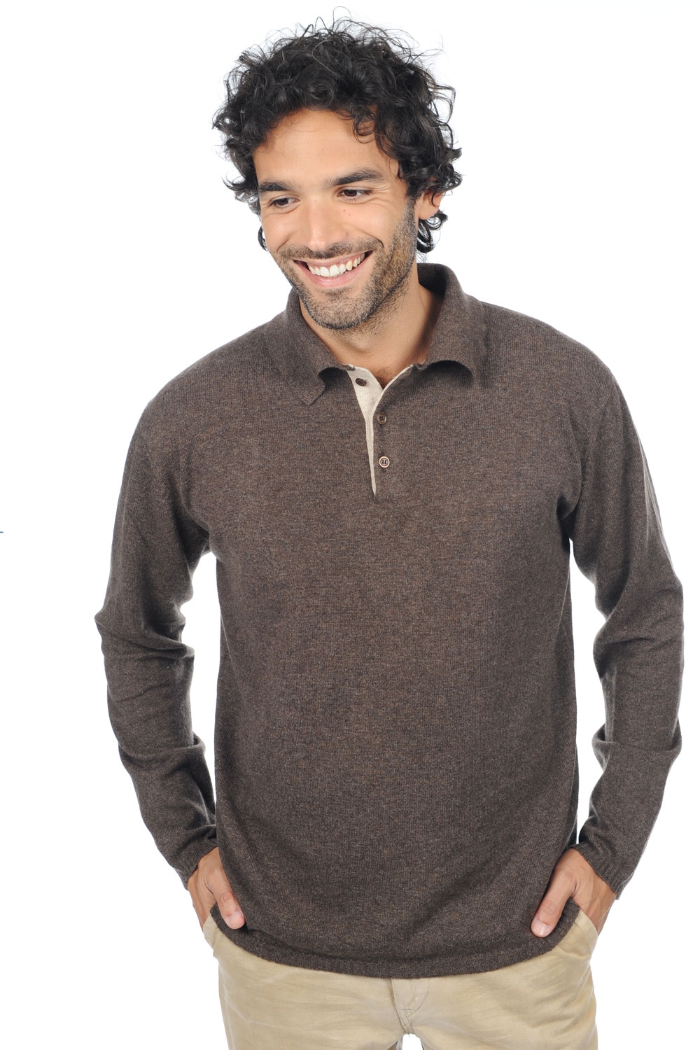 Cashmere men polo style sweaters scott marron chine fawn 2xl
