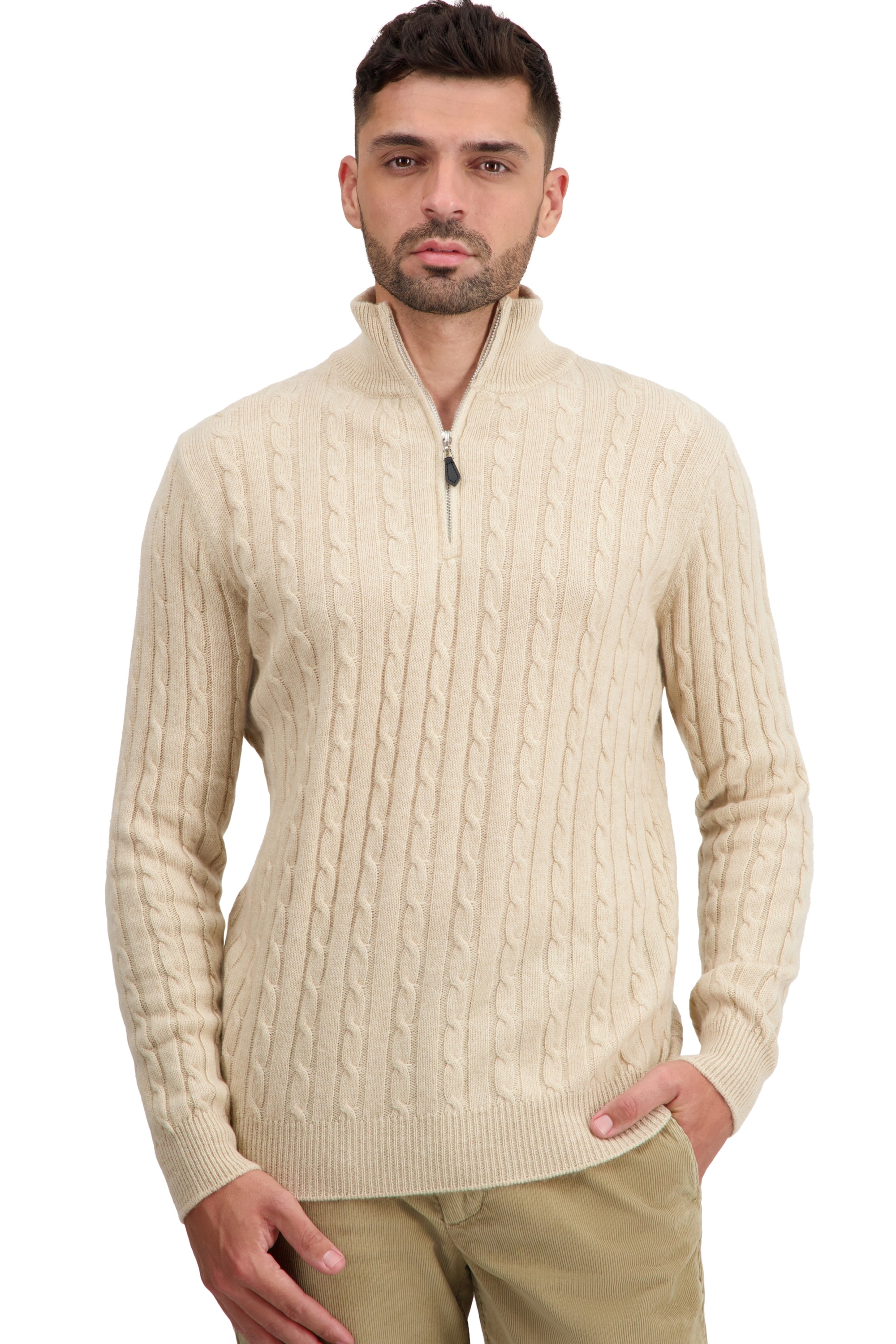 Cashmere men polo style sweaters taurus natural beige xs