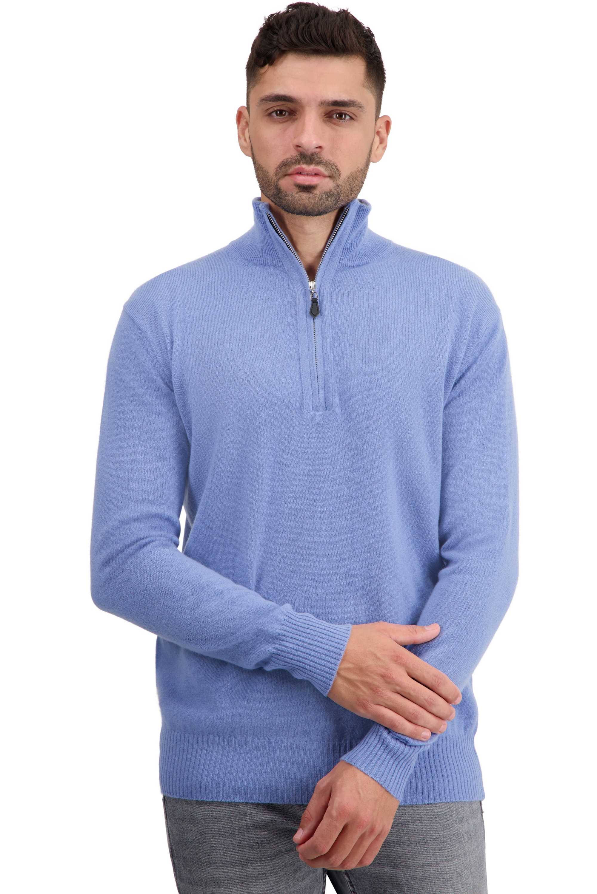 Cashmere men polo style sweaters toulon first light blue m