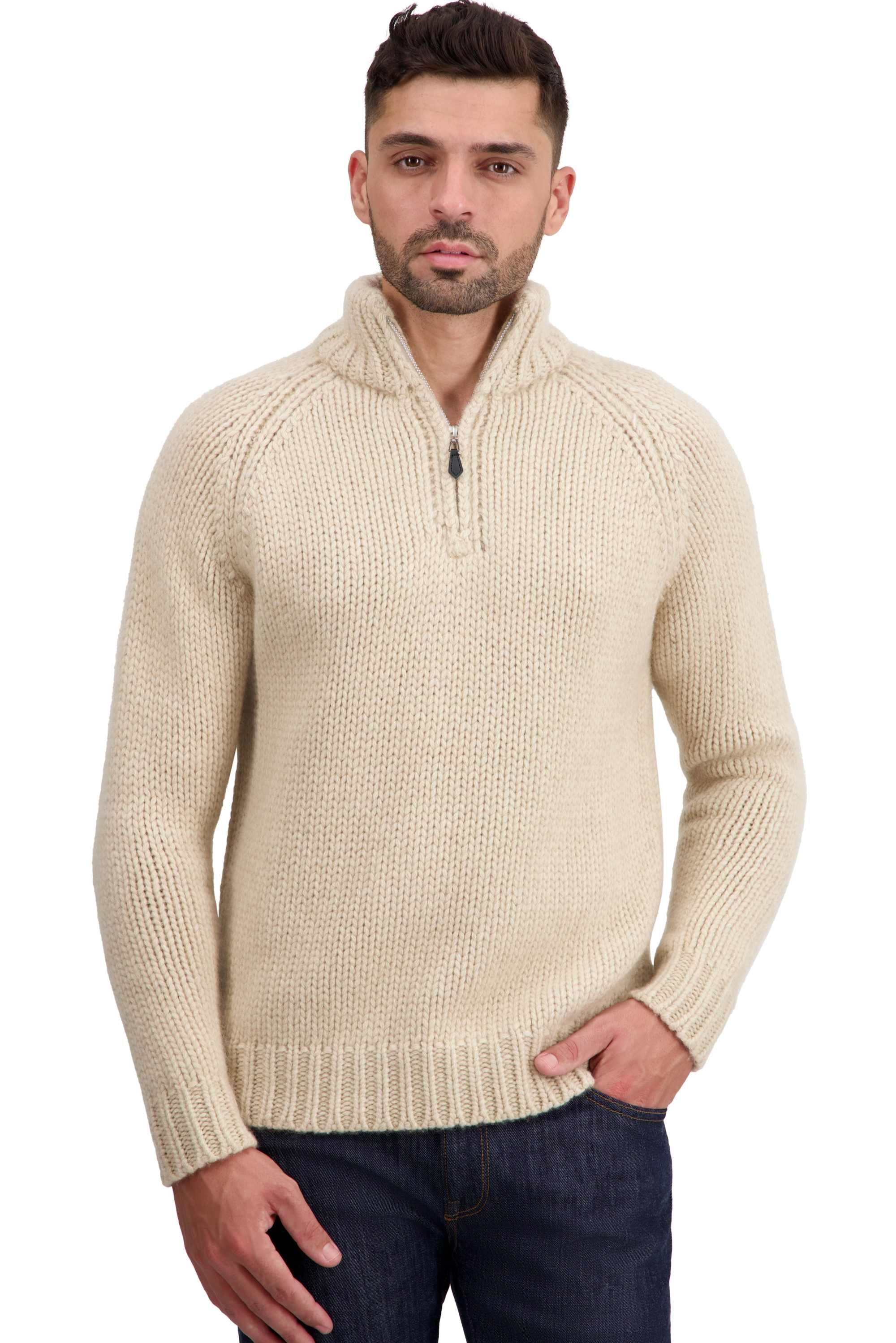 Cashmere men polo style sweaters tripoli natural winter dawn natural beige m