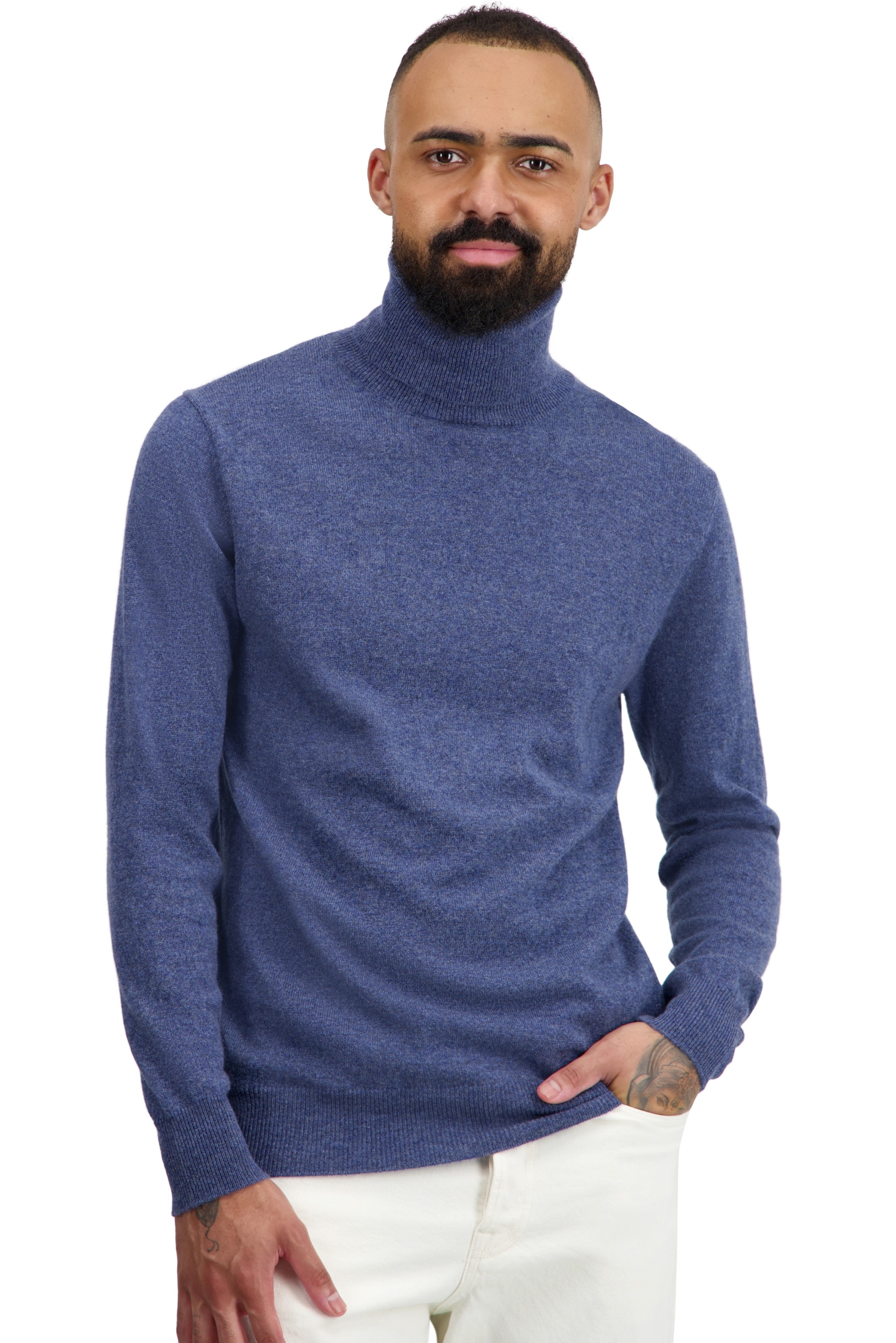 Cashmere men roll neck tarry first nordic blue m