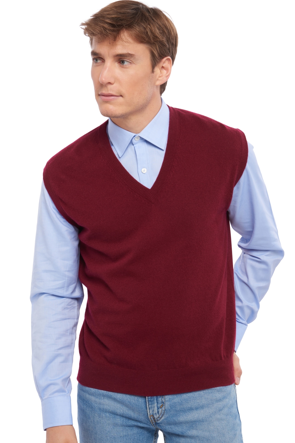 Cashmere men waistcoat sleeveless sweaters balthazar bordeaux 2xl