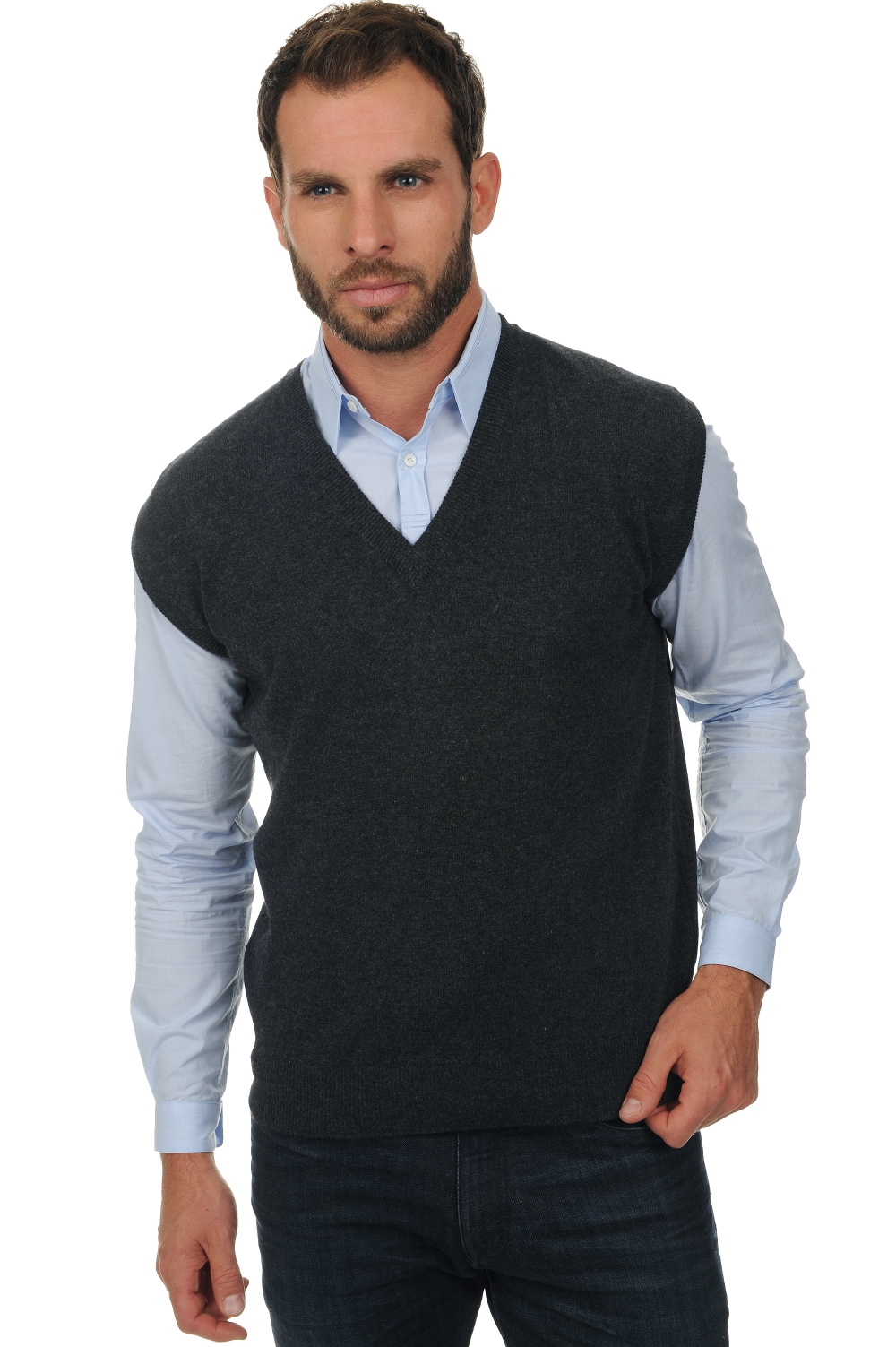 Cashmere men waistcoat sleeveless sweaters balthazar charcoal marl 4xl