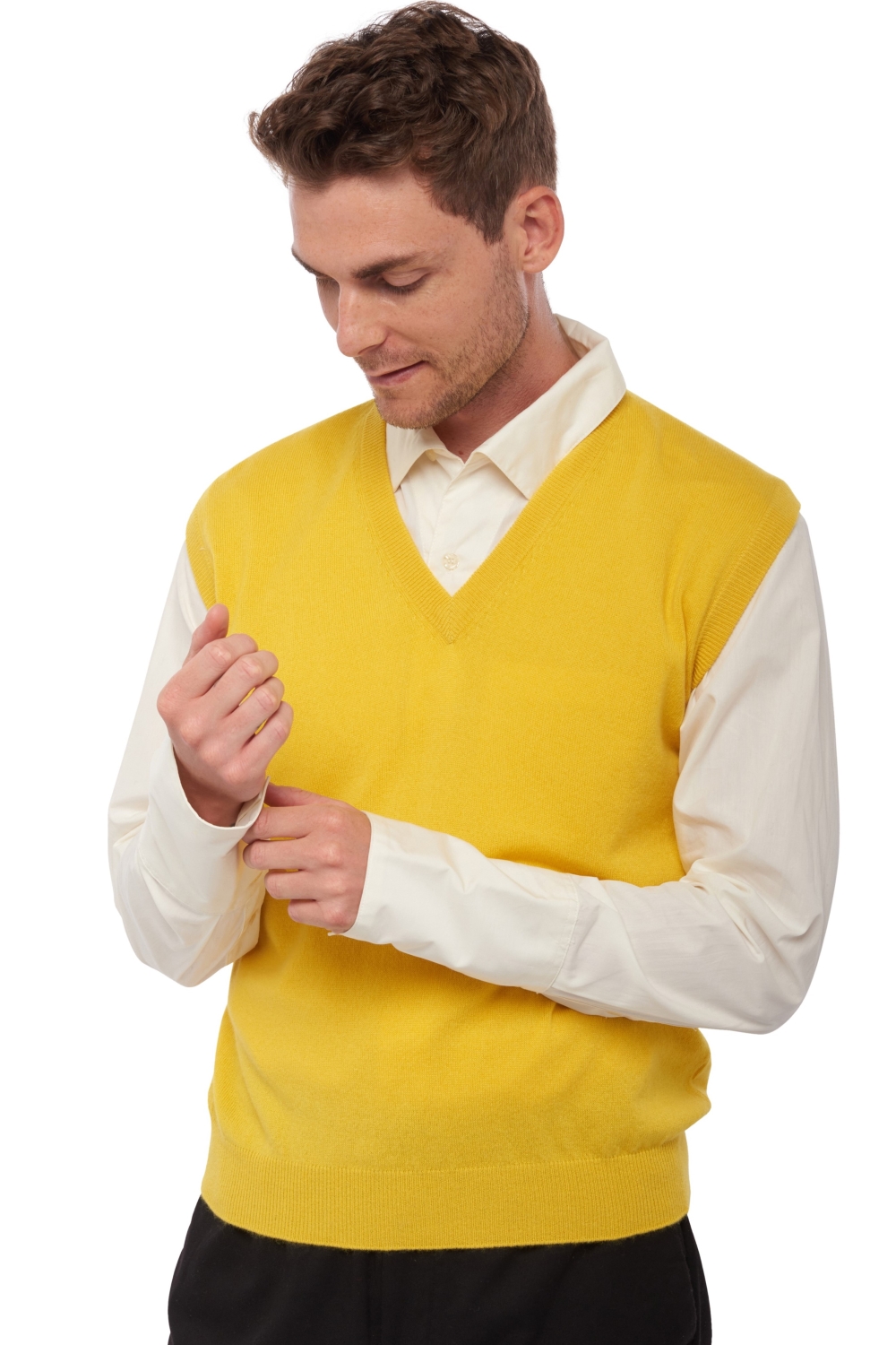 Cashmere men waistcoat sleeveless sweaters balthazar cyber yellow 4xl