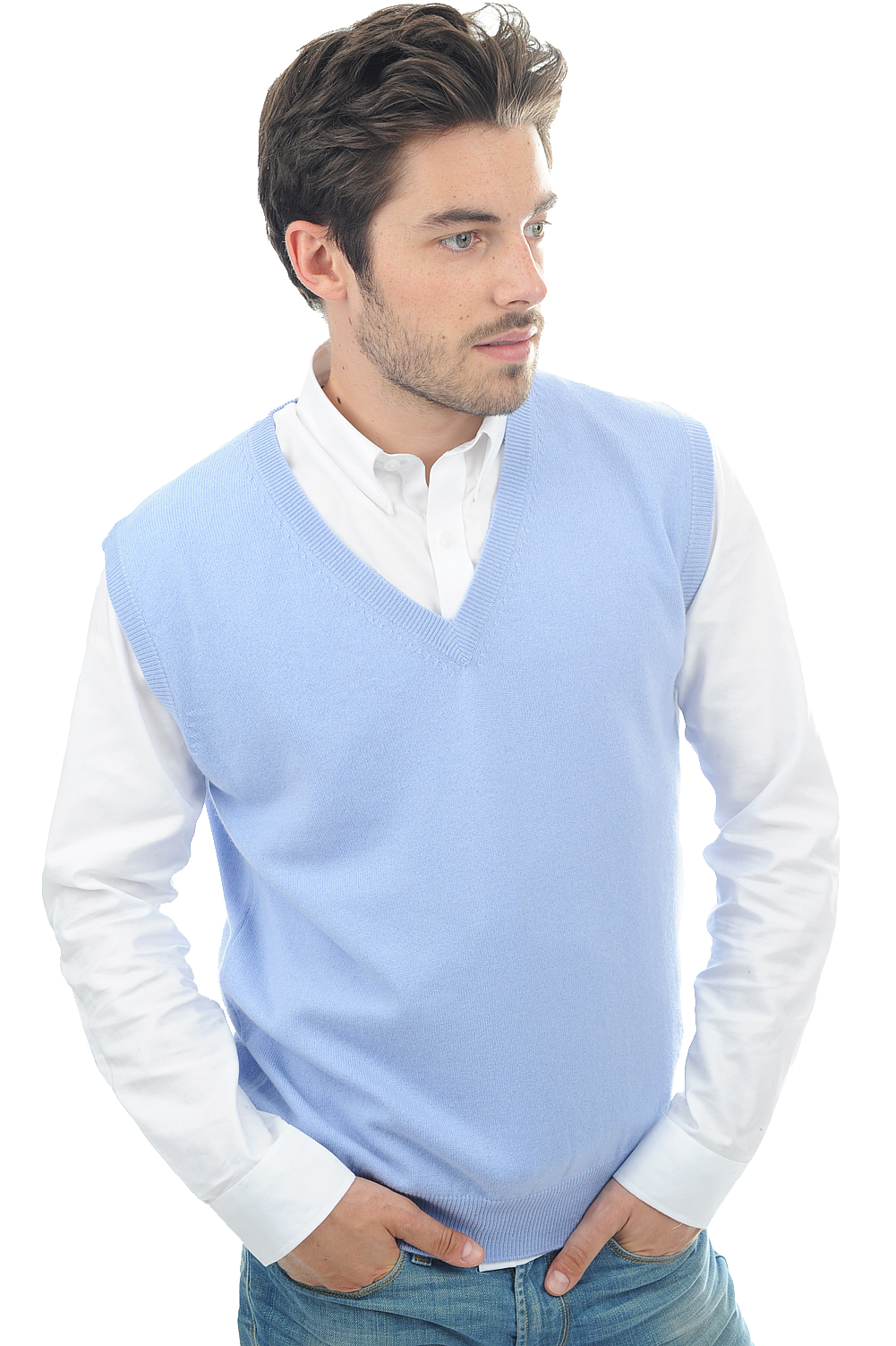Cashmere men waistcoat sleeveless sweaters balthazar kentucky blue m