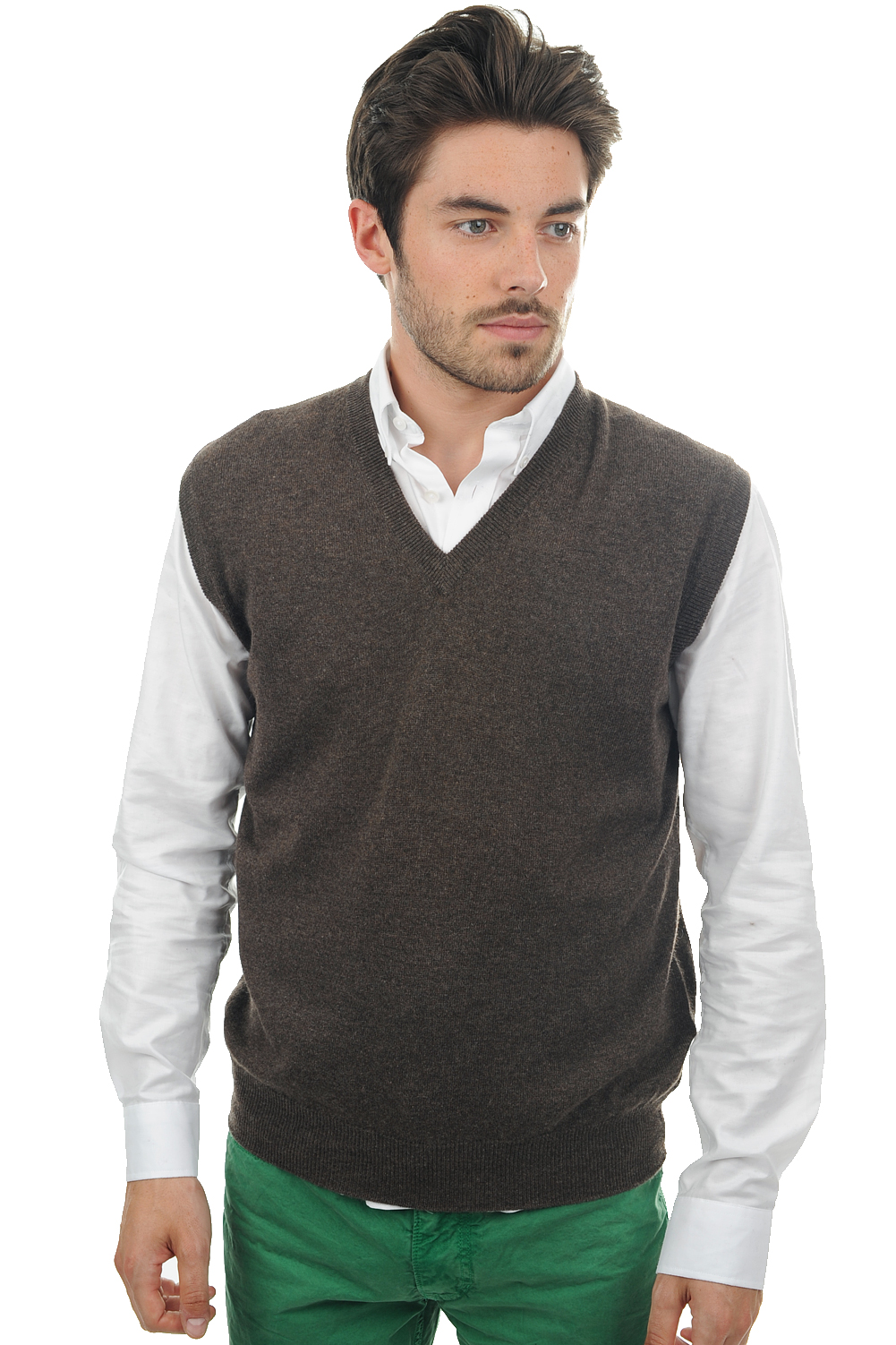Cashmere men waistcoat sleeveless sweaters balthazar marron chine 2xl