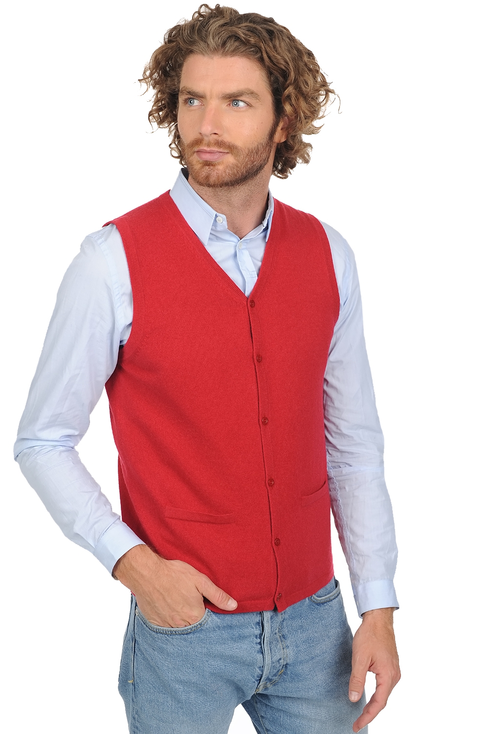 Cashmere men waistcoat sleeveless sweaters basile blood red 3xl