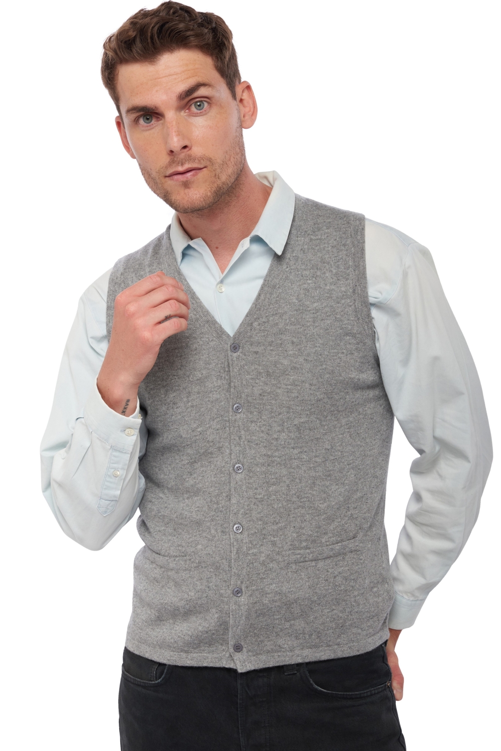 Cashmere men waistcoat sleeveless sweaters basile grey marl 2xl