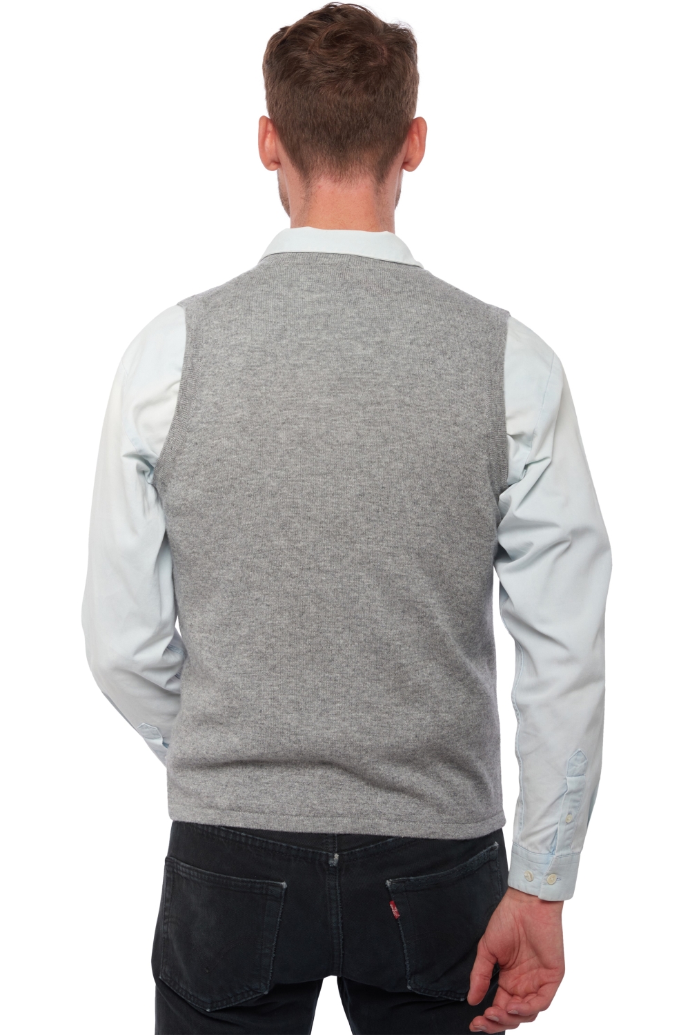 Cashmere men waistcoat sleeveless sweaters basile grey marl l