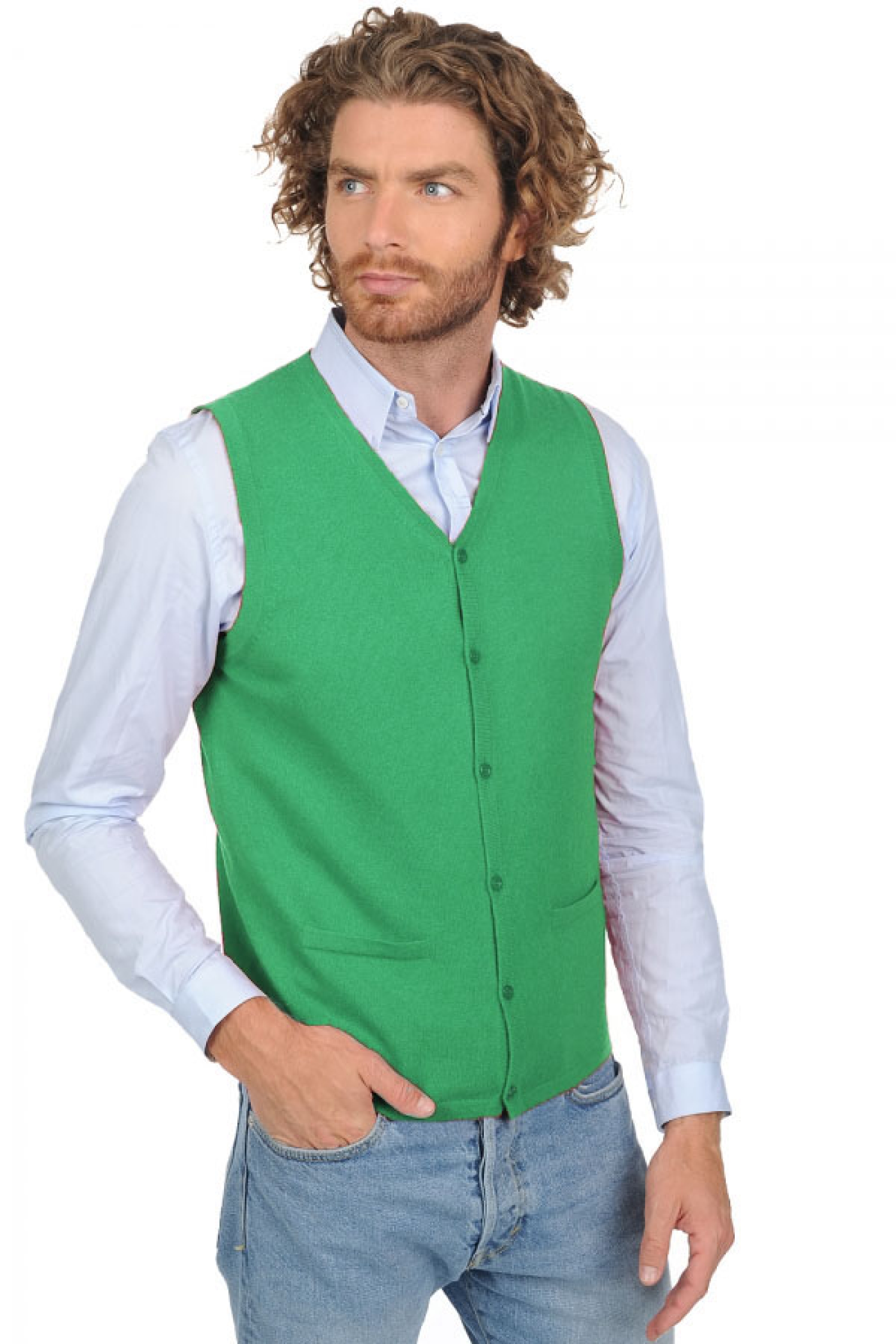 Cashmere men waistcoat sleeveless sweaters basile new green 2xl