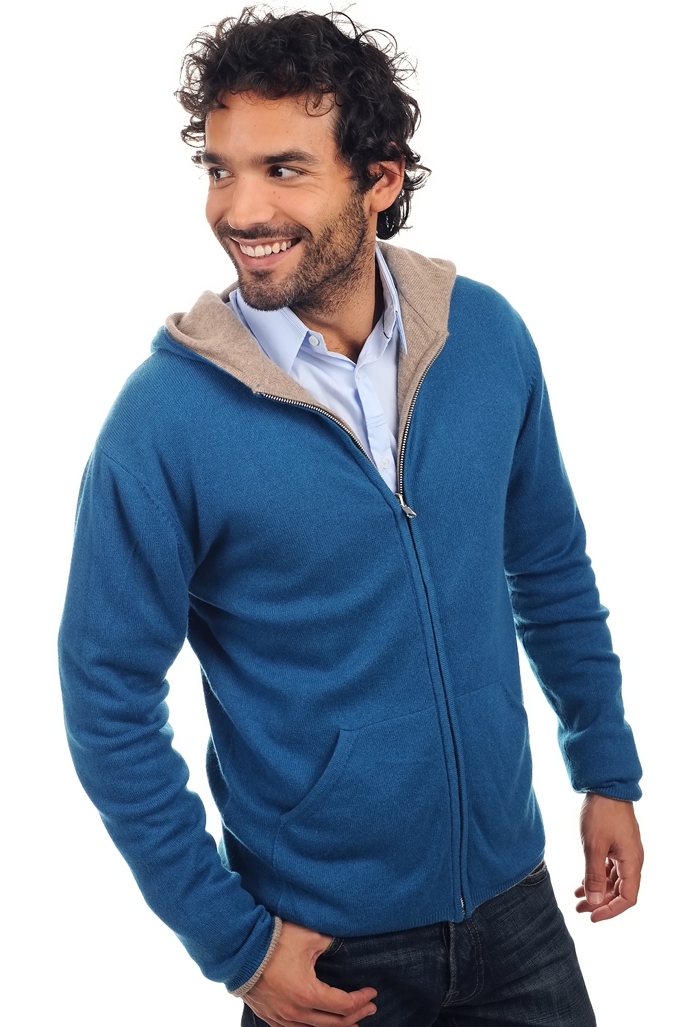 Cashmere men waistcoat sleeveless sweaters carson canard blue natural brown 2xl