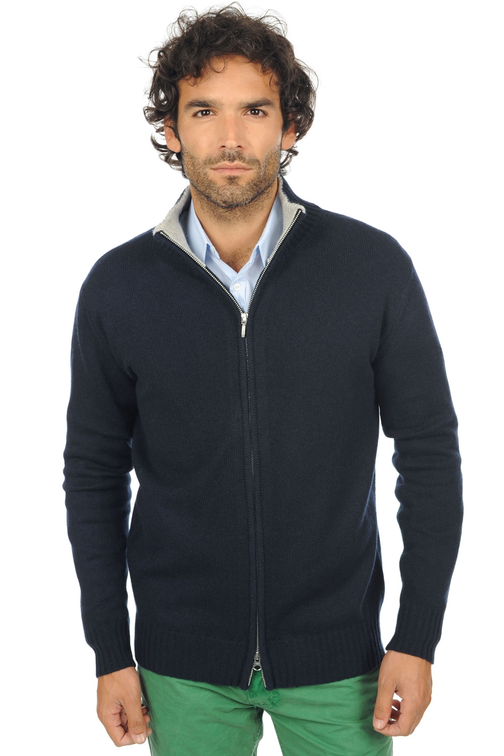 Cashmere men waistcoat sleeveless sweaters maxime dress blue flanelle chine xl