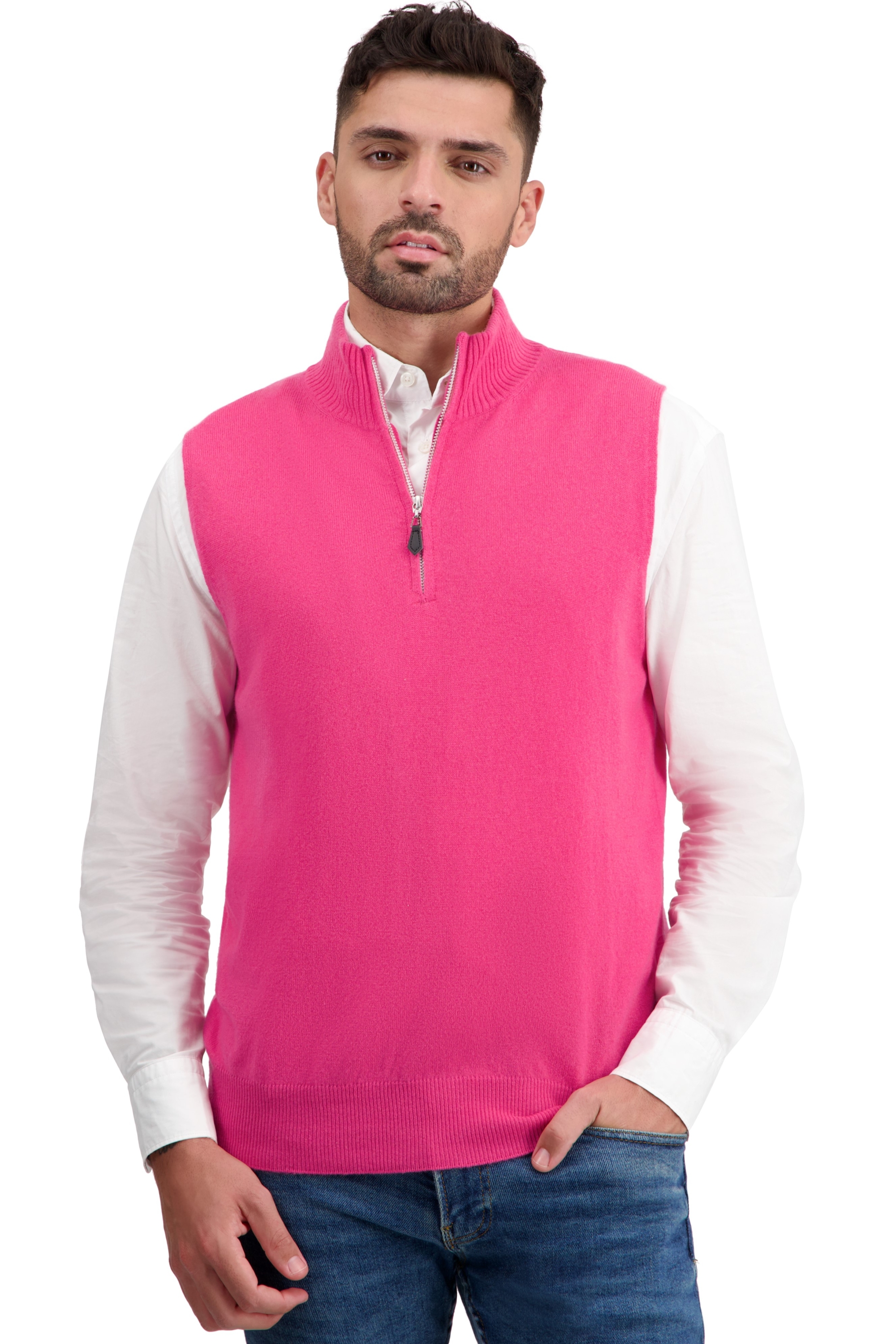 Cashmere men waistcoat sleeveless sweaters texas shocking pink 3xl